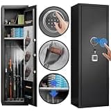 SFTORMAS Gun Safe for Rifles and Pistols - Biometric Fingerprint Gun Locker, Large Rifle Safes for Home, Pre-Assembled Gun Cabinet with Adjustable Shelves, Quick Access Safe with Dual Alarm & Keypad