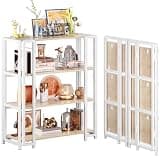 UDD 4 Tier Wide Folding Bookshelf No Tools Assembly, 34.5" H x 30.9" W, Foldable Book Shelf Vintage Collapsible Bookcase, Industrial Storage Shelves for Bedroom Office Living Room, Light Oak White