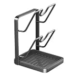 SNBBGT Kitchen Pot Lid Storage Rack,Thickened Carbon Steel Material Pot Lid Holder While Cooking, Lid And Spoon Rest,Multifunctional Kitchen Pot Cover Organizer,With Removable Drip Tray.(Gray,Double)