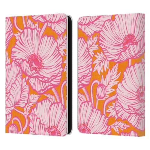 Head Case Designs Officially Licensed Micklyn Le Feuvre Hot Pink Orange Poppy Floral Flora and Fauna Leather Wallet Case Compatible with Amazon Kindle 11th Gen 6in 2022