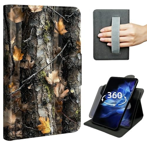 Case for Samsung Galaxy Tab A 10.1 (2019) SM-T510/T515/T517,360° Rotating Stand Case with Hand Strap, Shockproof Protective Cover with Auto Sleep/Wake,Camouflage Tree Branches