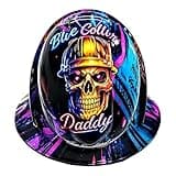 Blue Collar Daddy Hydro-Dipped Hard Hat, Funny Construction Hat, Rigid Shell Construction Safety Helmet with Skull Graphic, Impact Resistant Work Gear Gifts for Construction Workers