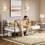 IDEALHOUSE Twin Metal Daybed Without Trundle, Premium Steel Slat Support, Space-Saving Sofa Bed, Pull-Out Guest Bed, Elevated Storage, Compact Bedroom or Living Room Furniture