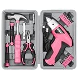 Hi-Spec Cordless Electric Screwdriver, Power Screw Driver Set with Pink Compact Tool Kit for Small Repair and Maintenance- Ideal Housewarming Gift,19 Piece