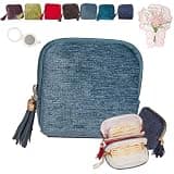 Jewelry Zippered Pocket Case Travel Jewelry Bag Portable Organizer, Velvet Multi-Layer Small Accessories Storage Pouch, Tassel Zipper Bag for Necklaces Earrings Rings (light blue, Single-layer)