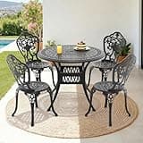 Star20XX Outdoor Patio Dining Set, Cast Aluminum Patio Set, Black Table and Chair Set, Round Table with Umbrella Hole, Seating for 2, 5 Piece Set