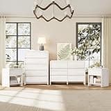 Modern 4-Piece Bedroom Furniture Set with 5-Drawer Dresser, 6-Drawer Dresser and 2 Nightstands, Large Storage Capacity, Rounded Corners, Flexible Combination Design, Anti-Tip Kit Included, White