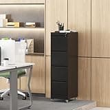 Hanuq Metal Locking Vertical File Cabinet on Wheels, Heavy-Duty Rolling Filing Cabinet with Lock for Home Office (Black, 17.72" D*14.96" W*40.59''H(4 Drawers))