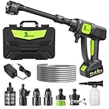 Muzisst Cordless Car Washer, 1250PSI, Portable Cleaning Tool with 6-in-1 Nozzle, Self-Priming from Bucket, Hose or Tap, Battery Powered for Car, Patio & Garden Cleaning