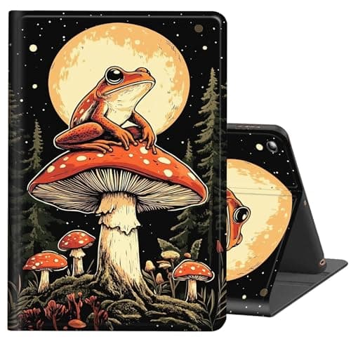 FKIUBWRY Case for iPad 6th/5th Generation 9.7 Inch 2018/2017,Slim PU Leather Multi-Angle Stand Folio Cute Heavy Duty Protective Cover with Auto Wake/Sleep,Cute Frog Mushroom