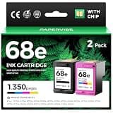 68e 68 Ink Cartridges with chip Black Tri-Color Combo 2-Pack High Yield Replacement for HP Ink 68e 68XL Compatible Work for HP Envy 6155e 6555e 6152e 6552e 6558e 6110e 6500e 6100e 6165e Printer Inkjet