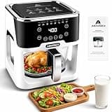 AOJIMYCA Glass Air Fryer, Portable Air Fryer with 5.3QT Glass Container, Adjustable Temp & Time, Overheat & Power-Off Protection, 8-in-1 Non Toxic AirFryer for Quick Easy Meals(White Black)