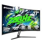 SANSUI 27 Inch 280Hz Curved Gaming Monitor,WQHD 280Hz / HD 400Hz Dual Mode,1500R Curved Computer Monitor, HDR400 135% sRGB 5000:1 Contrast Ratio, PIP/PBP,OD 1ms AI Crosshair,HDMI2.1 * 2, DP1.4,VESA