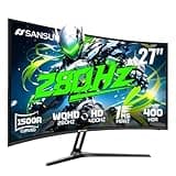 SANSUI 27 Inch 280Hz Curved Gaming Monitor,WQHD 280Hz / HD 400Hz Dual Mode,1500R Curved Computer Monitor, HDR400 135% sRGB 5000:1 Contrast Ratio, PIP/PBP,OD 1ms AI Crosshair,HDMI2.1 * 2, DP1.4,VESA