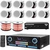 Vaiyer Home Theater System Kit - 2000 W Bluetooth Amplifier w/ 8 Qty of 5.25" Framed Ceiling Speakers 175 W Each, 4-Ch Speaker Selector, 500 ft Speaker Wire & Remote for Home, Office, Restaurant