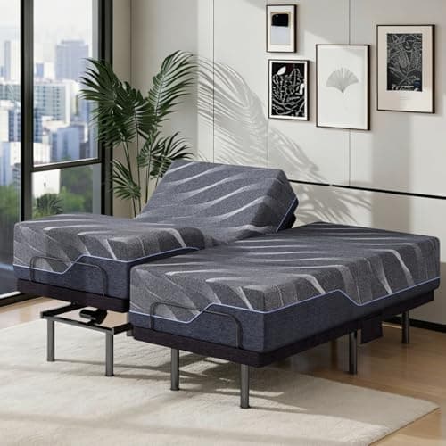 Opoiar Split King Adjustable Bed Frame with 12" Mattress & USB Ports & Under Bed Light Electric Bed Base with Head and Foot Incline, Zero Gravity Mode, Adjustable Legs, Wireless Remote, Easy Assembly