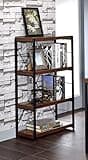 BLUECC Bookcase 24"*11"*43", Modern Metal&Wood Bookshelf Oak & Black