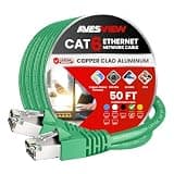 AvesView CAT 6 Shielded 50 ft Ethernet Cable, Indoor High-Speed (SFTP) 10Gbps Snagless Shielded Ethernet Cable 50 ft for Internet, Router, Computer, PlayStation, Xbox, POE Camera, Printer - Green