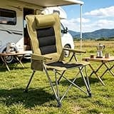 GENTERUN 5-Position Reclining Camping Chair, Heavy Duty 264LBS Folding Outdoor Chair with Side Pocket & Carry Bag for Beach Patio Lawn, Khaki