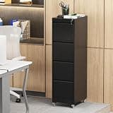 Kiwaou 4 Drawer Locking File Cabinet on Wheels, Heavy-Duty Metal Lockable Vertical Cabinet for Home Office, Black, 17.71" D X 15.16" W X 52.28" H