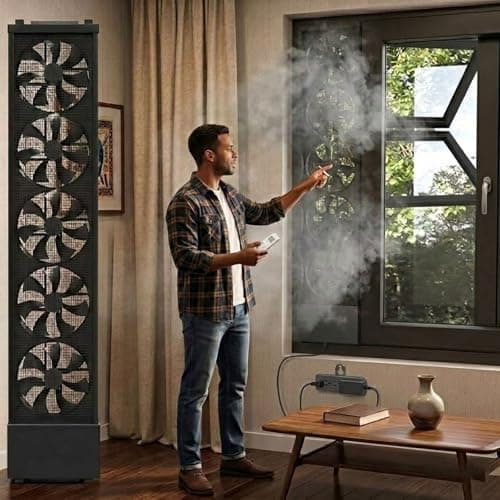Vertical Window Fan for Sliding Windows, Single-Row Window Exhaust Fan with Remote & Reversible Airflow, Slim Vent Fan with Stepless Speed Control for Home Bedroom, No-Drill Tool-Free Install