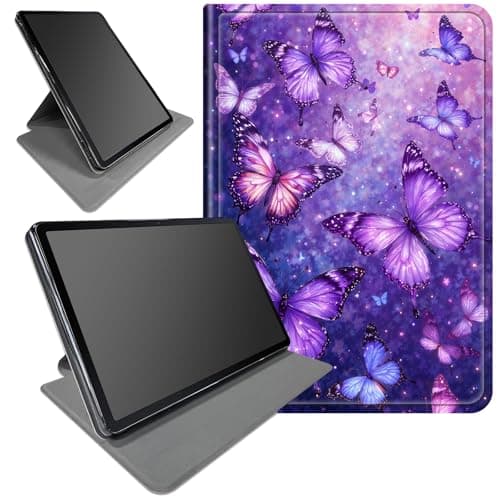 DIGTIALL 360° Rotating Stand Case for Samsung Galaxy Tab S8 Plus 2022/S7 FE 2021/S7 Plus 12.4 Inch - Smart Protective Cover with Auto Wake/Sleep,Full-Body Kickstand Case,Purple+Pink Butterfly