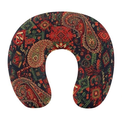 JZDACH Memory Foam Travel Pillow Chin Head Support Cushion Bandana Paisley and Native American Motifs Pattern, Washable Removable Cover for Airplane Car Outdoor Sleep