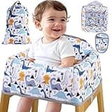 Lunobubo High Chair Cover Portable with 3-Point Harness, Waterproof Baby Seat Cover for Restaurant Travel Home Use, Machine Washable, Fits Wooden Chairs (Colorful Dinosaurs)