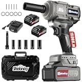 Shelonixy Cordless Impact Wrench 1/2 inch, impact wrench 1500N.m(1106ft-lbs), 1/2 electric impact wrench, impact gun, 2x21V 4.0Ah Batteries, 5 Sockets for Truck/SUV Repair & Garage DIY