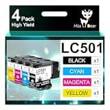 Miss Deer LC501 Ink Cartridges Combo Pack Compatible for Brother LC501 LC501XL Ink Cartridgesuse with MFC-J1260DW MFC-J1360DW MFC-J1410DW Printers,4 Pack