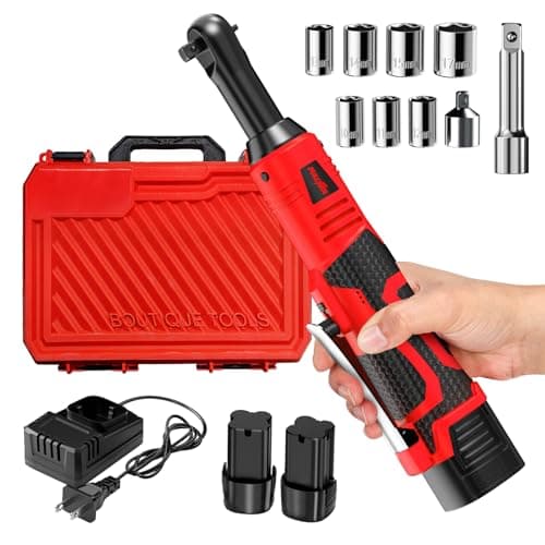 FULLYEA Electric Ratchet Wrench Set,40 Ft-lbs, 550 RPM, 16.8V Cordless Ratchet Wrench 3/8", Variable Speed Power Ratchet Tool Kit with 1/4" Adapter, LED Light, 2 * 2.0Ah Batteries and Fast Charger