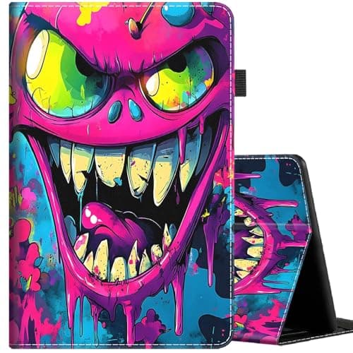 BFRKXOCK Case for All-New Amazon Kindle Fire 7 (2022 Release-12th Generation), Multi-Angle Smart Stand Cover Auto Sleep/Wake for Fire HD 7 Table, Colorful Big Mouth Monster