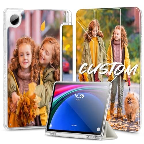 Custom Pictures Personalized Case for Samsung Galaxy Tab A11 8.7 inch(2025), Built-in Pencil Holder, Customized Photo Galaxy Tablet Case with Shockproof Protective Cover Clear PC Back Shell