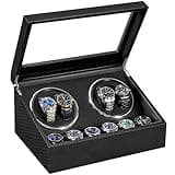 ANWBROAD Watch Winders for Automatic Watches, Automatic Watch Winder with 4 Watches Rotator and 6 Extra Storages, 4 Watch Winder with Japanese Quiet Motor, Carbon Fiber Watch Winders,UJWW012C