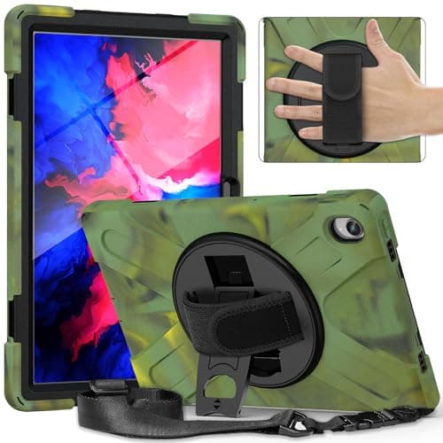 Rugged Protective Case Compatible with Lenovo Xiaoxin P11 2020 (TB-J606F) / Tab P11 Plus 2021 (TB-J616F/J607F) with Screen Protector, 360° Rotating Stand, Shoulder Strap & Wrist Strap (Colorful)