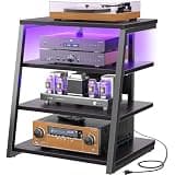 Armocity 4-Tier AV Media Stand with Power Strips, Stereo Stand with LED Lights, Rack Audio Tower with Adjustable Shelves, Small Entertainment Center, 30'', Black Ebony