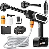 Cordless High-Pressure Washer Kit with Rechargeable Lithium Battery, 18,000 RPM Motor and 6-in-1 Nozzle, Portable Power Washer for Car,Patio,Driveway,Garden and Outdoor Cleaning (2*Battery+196 inch)