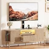 YITAHOME Fluted TV Stands for Living Room with Mount, Modern Entertainment Center for 32-70 inch TVs, LED Curved TV Stand with PowerOutlets & LED Light, Curved Profile Design, Natural Oak