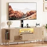 YITAHOME Fluted TV Stands for Living Room with Mount, Modern Entertainment Center for 32-70 inch TVs, LED Curved TV Stand with PowerOutlets & LED Light, Curved Profile Design, Natural Oak
