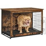 Feandrea 38.6" Dog Crate Furniture, Indoor Dog Cage Side End Table, XL Pet Wood Kennel for Large and Medium Dogs up to 70 lb with Multi-Purpose Removable Tray, Double-Door Pet House, Rustic Brown