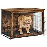 Feandrea 38.6" Dog Crate Furniture, Indoor Dog Cage Side End Table, XL Pet Wood Kennel for Large and Medium Dogs up to 70 lb with Multi-Purpose Removable Tray, Double-Door Pet House, Rustic Brown