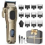 VGRPRO Hair Clippers for Men Professional, Cordless & Corded Barber Clippers for Hair Cutting with Package Case, Electric Grooming Kit for Home & Barber Use, LED Battery Display (Golden)