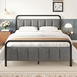 Hoitrol Queen Size Bed Frame with Upholstered Headboard, Heavy Duty Metal Platform Bed Frame with Footboard, Large Under Bed Storage, No Box Spring Needed, Easy Assembly (Black)