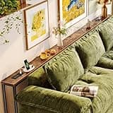 Huuger 110.2 Inch Behind Couch Table with 2 Power Outlets and USB-C Ports, Extra Long Narrow Sofa Table for Sectional Sofa, Skinny Console Table with Anti-Bump Pads, for Living Room, Rustic Brown