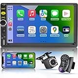 7 Double Din Touch Screen Car Radio with Apple CarPlay,7 Inch Bluetooth Car Stereo with Backup Camera, FM Steering Wheel Controls,Mirror Link Navigation,USB/TF/Subwoorf/240 watts