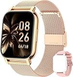 Popglory Smart Watch Answer/Make Calls, 1.85'' Smartwatch with AI Voice Control, Blood Pressure/SpO2/Heart Rate Monitor, Fitness Tracker Watch 2 Straps for Men Women for iOS Android Phones