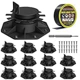Deckit 12-Pack Adjustable Deck Support Pedestals, 1.18"–2.36" (30–60 mm), for 2×4 & 2×6 Joist Framing, Ground Support & Leveling for Patio, Shed Base & Floating Deck, Includes Joist Tape