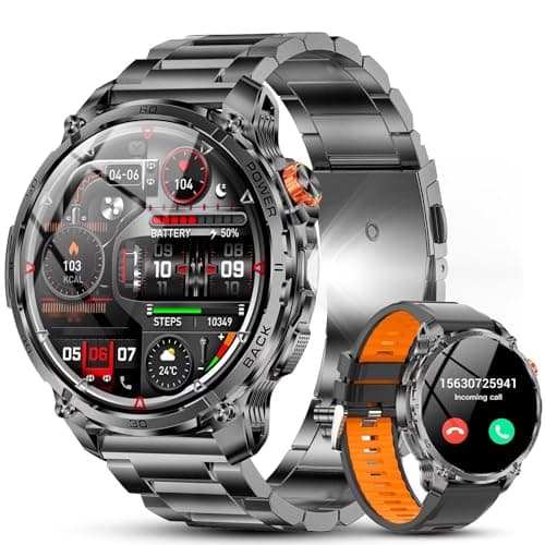 Smart Watch for Men, 1.75'' AMOLED Sport Smartwatch with 2 Straps, 120+ Sport Modes IP68 Waterproof Watch, 100 Days Standby Time Bluetooth 5.4 Call(Answer/Make Calls) Smart Watch
