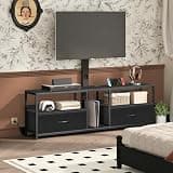 MAHANCRIS TV Stand with Mount for up to 75", Entertainment Center with Switch-Controlled Charging Station, Swivel TV Stand Mount with Fabric Drawers, for Living Room, Black TVBK154E01N2