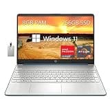 HP 15.6" FHD Laptop, AMD Ryzen 5-5500U Processor, 8GB RAM, 256GB PCIe SSD, AMD Radeon Graphics, Full-Size Keypad, 720p HD Webcam, Bluetooth, Wi-Fi, Windows 11, Blue, 32GB USB Card